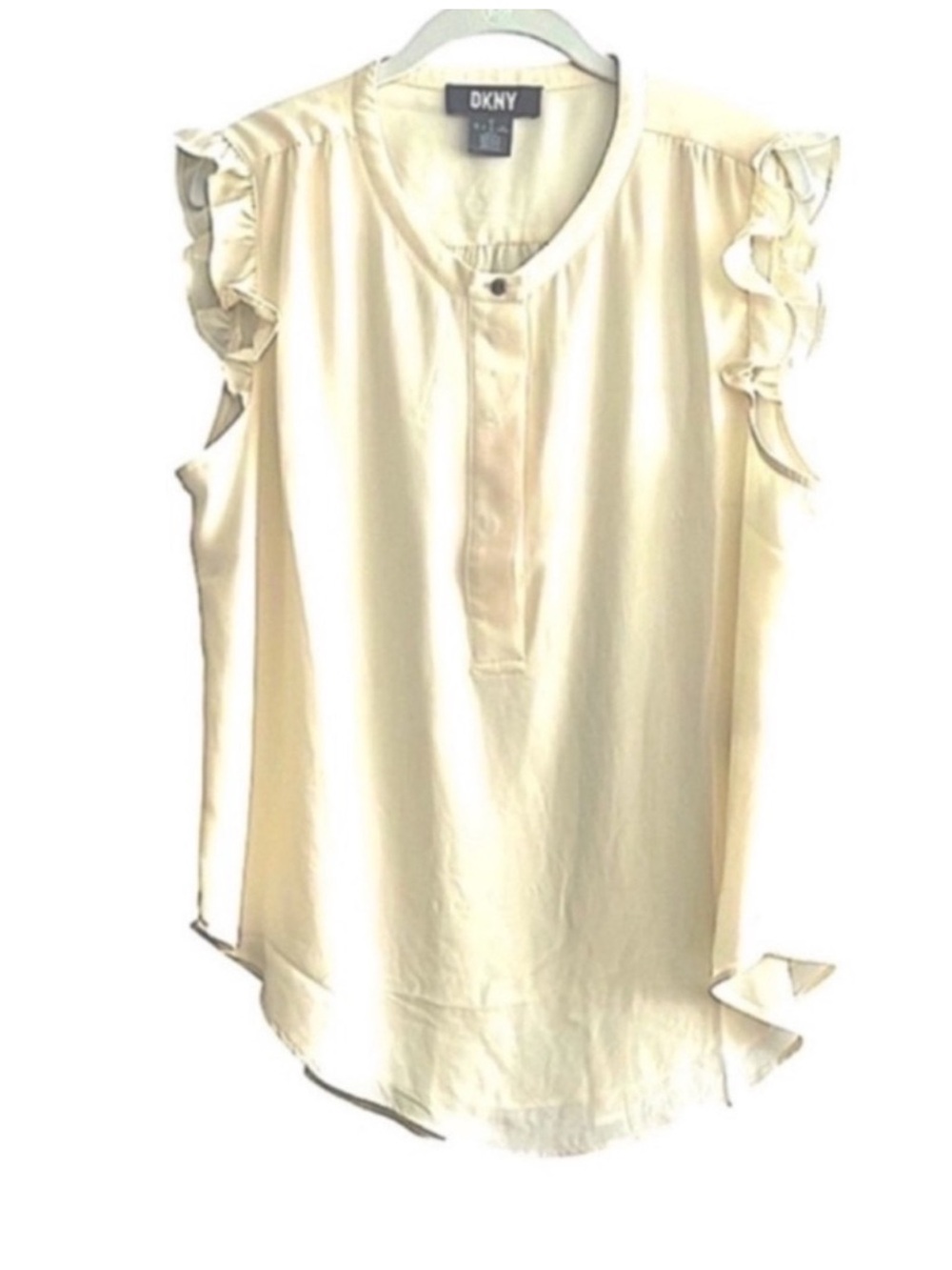 DKNY Flutter Sleeve Blouse Pale Yellow Partial Button Down Cream Size XL